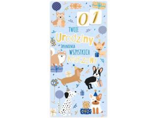 Kartka urodzinowa dla dzieci KZK DL WYMIENNE CYFRY nr.50 "Pieskowe party"