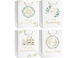 Torebka prezentowa na I Komuni� ARMIN STYLE S ma�a A6 z�ocona, srebrzona