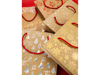 Torba prezentowa KZK na wino Kraft złocona