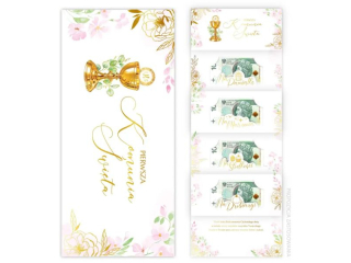 Kartka na Pierwsz� Komuni� KZK DL Premium na banknoty nr25 r�owy dla Dziewczynki