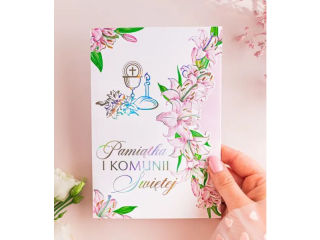 Kartka na Pierwsz� Komuni� KZK B6 LUX nr 11 dla Dziewczynki, z�ocona, t�oczona
