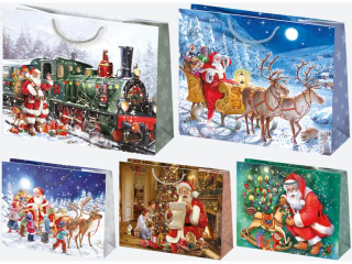 Torebka Ozdobna T6 300x230x100 lakier.  Gwiazdka zestaw 26 Mikołaje - Dziecięce a10