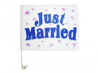 Flaga na samochód "Just Married", 40 x 30 cm