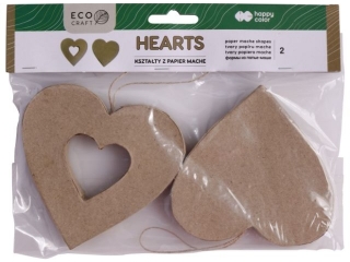 Ksztaty z papier mache HAPPY COLOR Hearts, 2 szt, 10x2.5cm