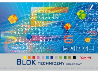 Blok techniczny kolorowy A4 12k. KRESKA Vincent 210g