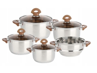 Zestaw Garnkw ze stali nierdzewnej MG Home Verso Wood 9el. (190z) 3200pkt
