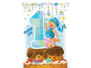 Kartki karnet ART NUVO Urodziny Roczek chłopca 3D RRO5