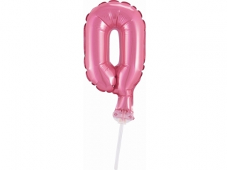 Balon foliowy 13 cm na patyczku "Cyfra 0", różowa