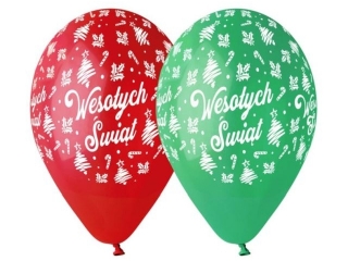 Balony Premium Hel Wesołych Świąt, czerwone i zielone, 13 cali/ 5 szt.