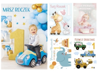 Kartki laurka B6B -brokat  Urodziny roczek zest. 700 dziecice - baby