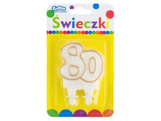 Świeczka cyferka "80", złoty kontur