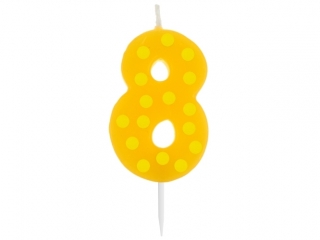 Świeczka cyferka piker "8" Grochy 6cm