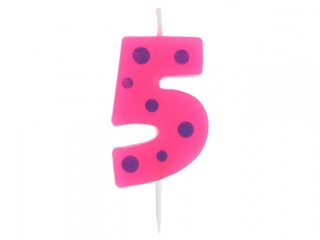 Świeczka cyferka piker "5" Grochy 6cm