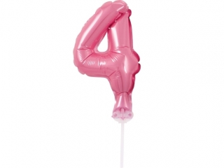 Balon foliowy 13 cm na patyczku "Cyfra 4", różowa