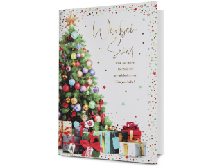 Kartki karnet PAN DRAGON Star 126 Boże Narodzenie choinka z prezentami "Wesołych Świąt"