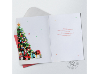 Kartki karnet PAN DRAGON Star 126 Bo¿e Narodzenie choinka z prezentami "Weso³ych ¦wi±t"