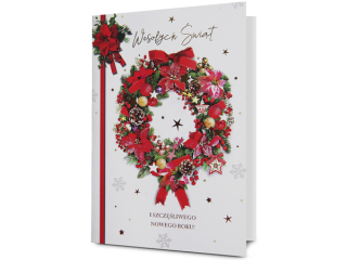 Kartki karnet PAN DRAGON Star 125 Boże Narodzenie wieniec "Wesołych Świąt i szczęśliwego Nowego Roku"