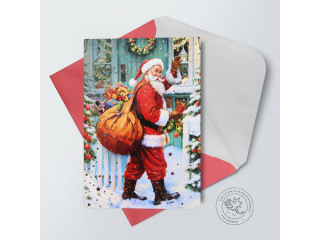 Kartki karnet PAN DRAGON Star 129 Boże Narodzenie Mikołaj z prezentami "Wesołych Świąt"