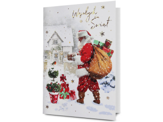 Kartki karnet PAN DRAGON Star 124 Boże Narodzenie Mikołaj z prezentami "Wesołych Świąt"