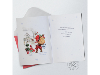 Kartki karnet PAN DRAGON Star 124 Boże Narodzenie Mikołaj z prezentami "Wesołych Świąt"