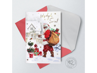 Kartki karnet PAN DRAGON Star 124 Boże Narodzenie Mikołaj z prezentami "Wesołych Świąt"