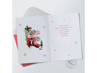 Kartki karnet PAN DRAGON Star 123 Bo¿e Narodzenie skarpety na prezenty "Weso³ych ¦wi±t"