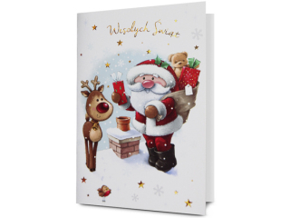 Kartki karnet PAN DRAGON Star 121 Boże Narodzenie Mikołaj na dachu "Wesoiłych Świąt"