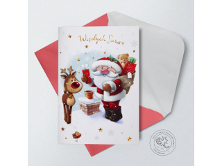 Kartki karnet PAN DRAGON Star 121 Boże Narodzenie Mikołaj na dachu "Wesoiłych Świąt"