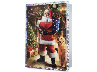 Kartki karnet PAN DRAGON Star 128 Boże Narodzenie Mikołaj z psem "Wesołych Świąt"