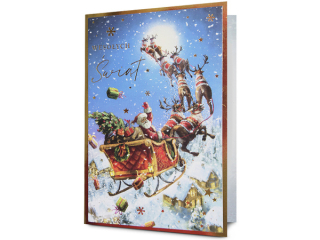 Kartki karnet PAN DRAGON Star 127 Boże Narodzenie sanie Mikołaja "Wesołych Świąt"