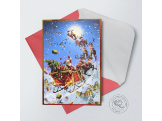Kartki karnet PAN DRAGON Star 127 Boże Narodzenie sanie Mikołaja "Wesołych Świąt"