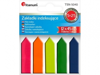 Zakadka indeksujca TITANUM PP 12x45mm 5 kolorw fluo STRZAKI