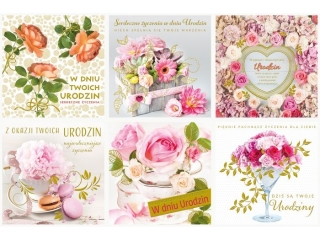 Kartki laurka LKW kwadrat Urodziny 150x150mm zest. 559 kwiaty - foto