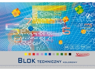 Blok techniczny kolorowy A3 12k. KRESKA Vincent 210g