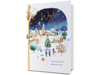 Kartki karnet PAN DRAGON HM 200-3225 Święta choinka zimą "Wesołych Świąt i szczęśliwego Nowego roku"