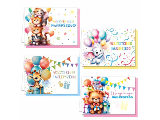 Kartki karnet DELTA WB1DD Zwierz�tka urodzinowe brokat