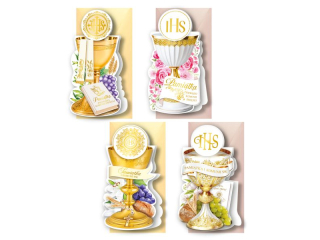 Kartki karnet DELTA WB3K Komunia - Kielichy, z�ote koperty