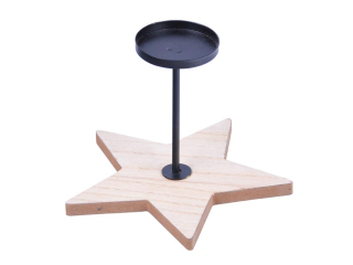 Świecznik gwiazda dekoracja drewno + metal 15cm