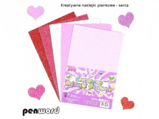 KREATYWNE NAKLEJKI PIANKOWE SERCA BROKATOWE 20,3x31,2cm mix
