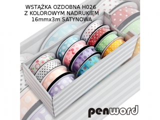 WSTĄŻKA OZDOBNA H026 Z KOLOR. NADRUKIEM 16mmx3m SATYNOWA