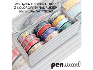 WSTĄŻKA OZDOBNA H027 Z KOLOR. NADRUKIEM 16mmx3m SATYNOWA