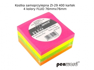 KOSTKA SAMOPRZYLEPNA ZI-29 4 KOLORY FLUO76mmx76mm 400 KARTEK