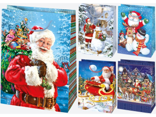 Torebka Ozdobna T10 345x480x130 lakier.  Gwiazdka Zestaw 20 Mikołaje a10