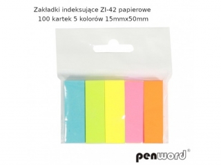 Zakadki indeksujce PENWORD  ZI-42 papierowe 100k. 5 Kol. 15mmx50mm