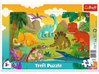 Puzzle   15 Ramkowe TREFL Dinozaury