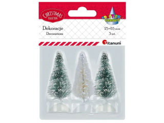 Drzewka minaturowe plastikowe Choinki 2xzielone, 1xbiae 55mm