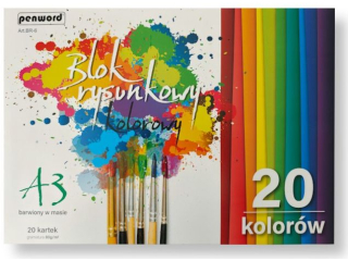 BLOK RYSUNKOWY A3 KOLOROWY BR-6 80g 20 KARTEK 20 KOLORÓW