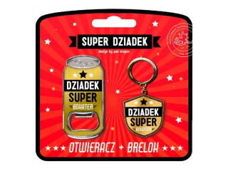 Zestaw prezentowy na Dzień Dziadka - Otwieracz + brelok - Dziadek Super Bohater