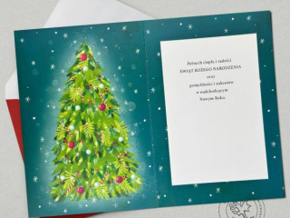 Kartka ¦wi±teczna PAN DRAGON Star 161 "Choinka z ¯yczeniami" z³ocona z hologramem