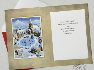 Kartka Świąteczna PAN DRAGON Star 159 "Zimowe lodowisko" srebrzona